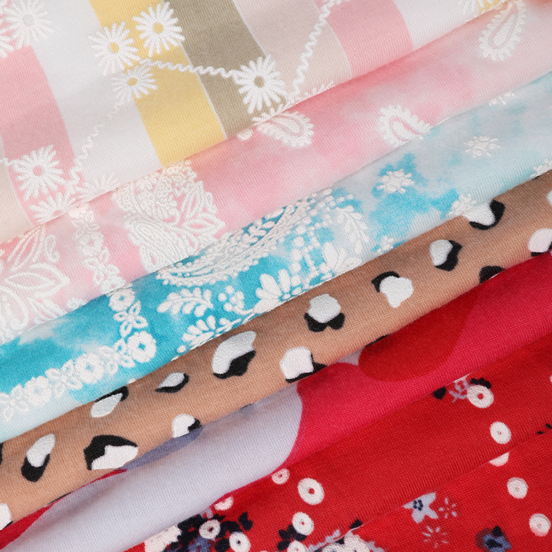 Polyester Spun Span Jersey Puff Printed Recycle Fabric
