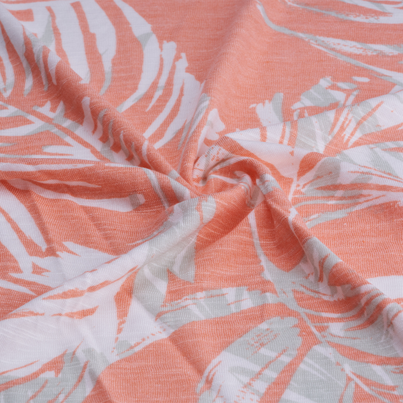 Rayon Polyester Slub Single Jersey Tropical Print Fabric
